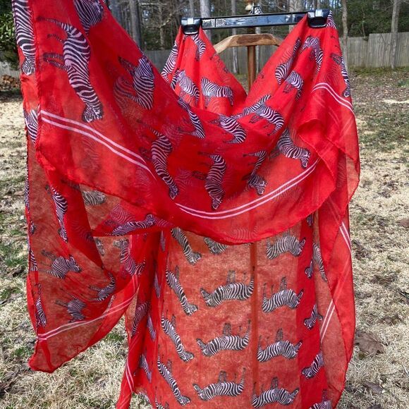 Boutique Red Zebra Pattern Satin Blanket Scarf - Picture 2 of 7